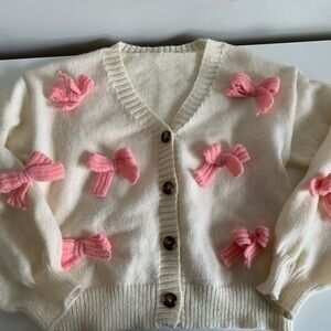 Girls bow cardigan cute pink sweater